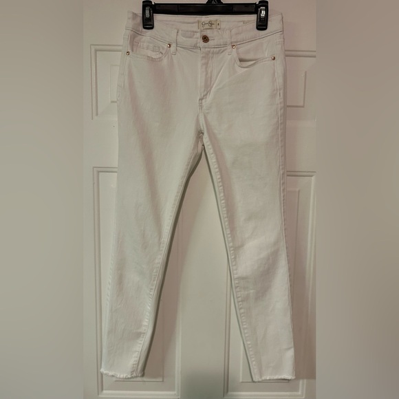Adored High Rise Ankle Skinny Jeans in White Stretchy Raw Hem Size‎ 28 US 6 - Picture 6 of 13